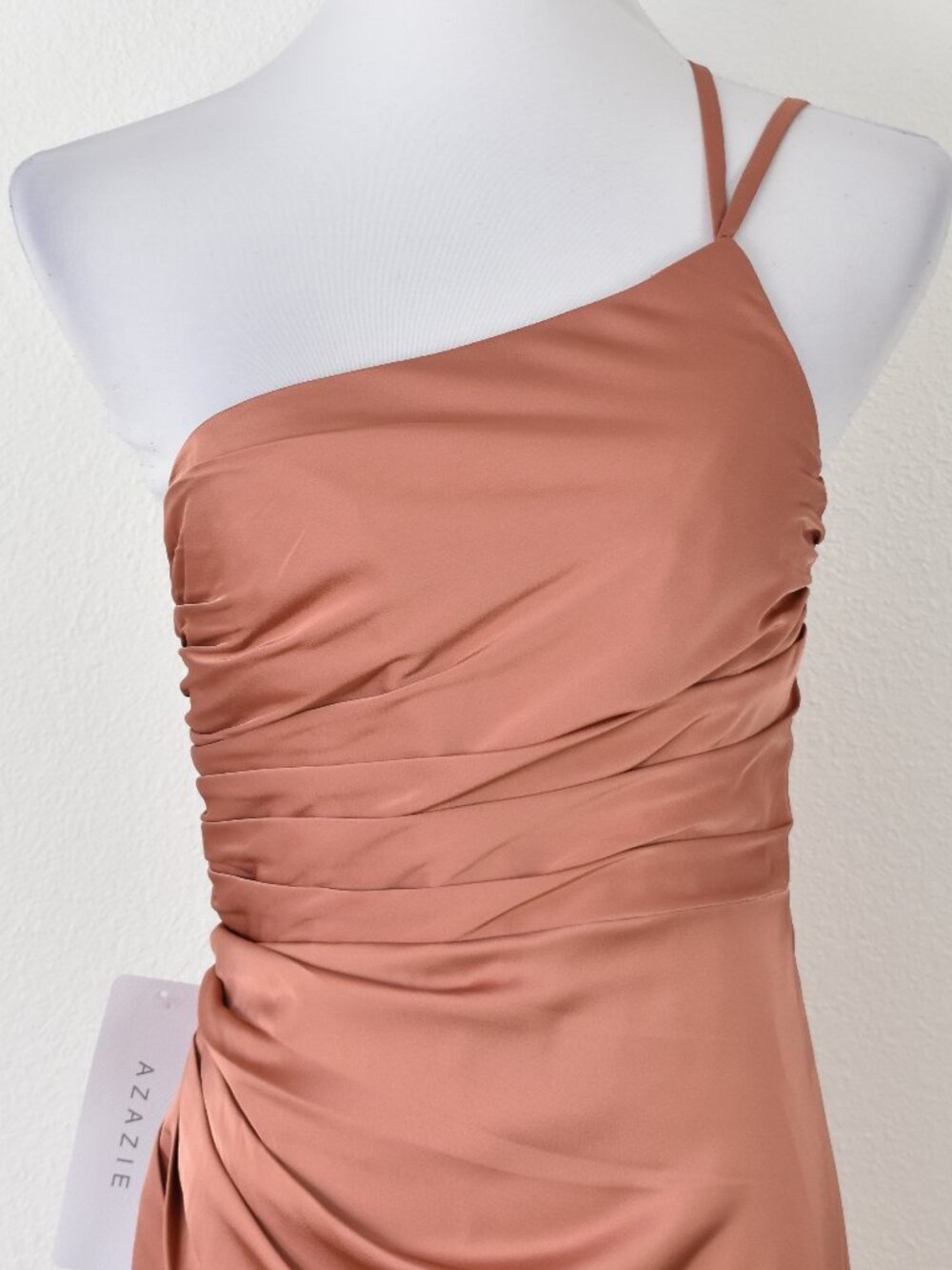 Azazie EREN Cedar Rose Mermaid One Shoulder Stretch Satin Dress NEW - 4 - Picture 6 of 11